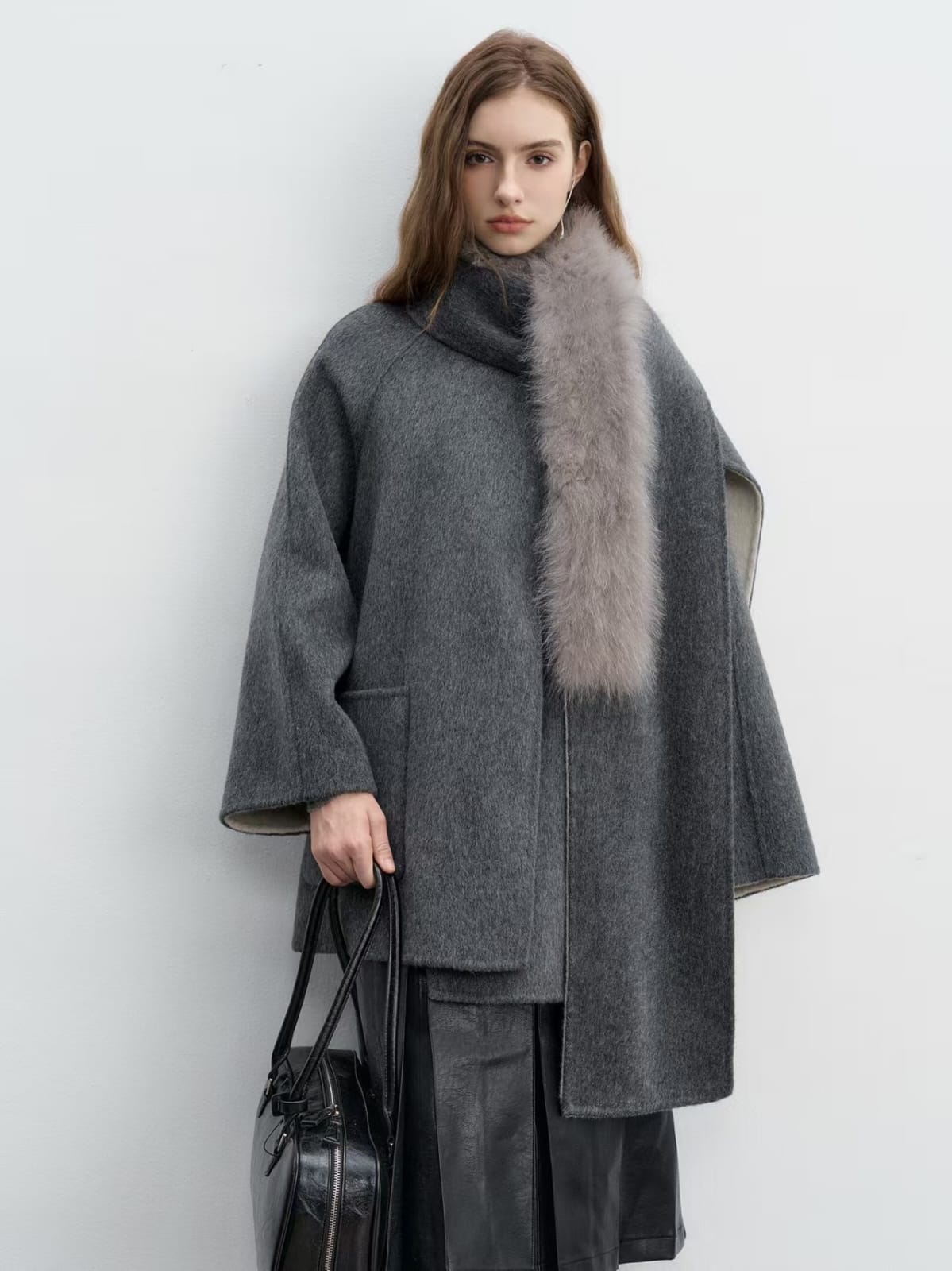 Pure Wool Round Neck Oversized Coat