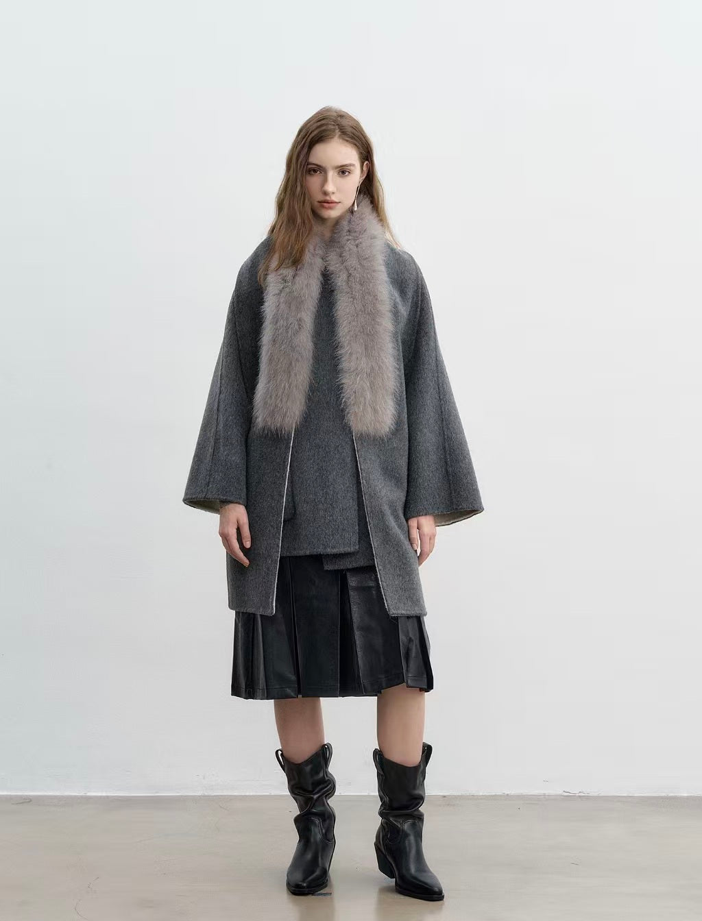 Fox Fur Collar Pure Wool Coat