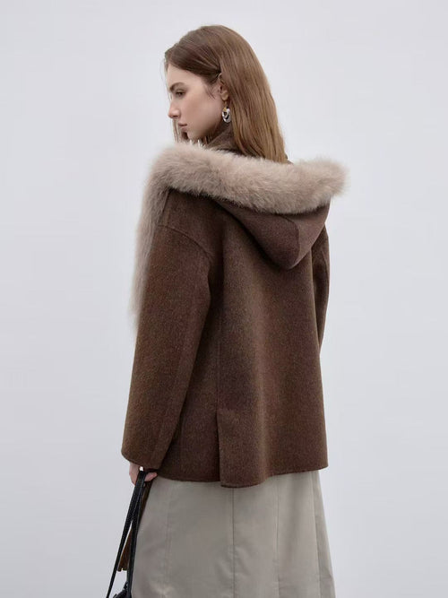 Pure Wool Fur Collar Fringe Coat