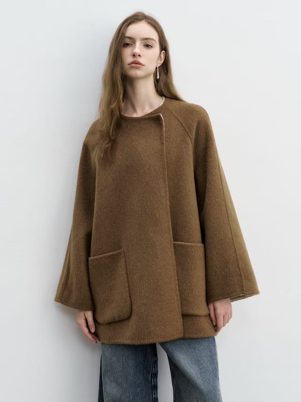 Pure Wool Round Neck Oversized Coat