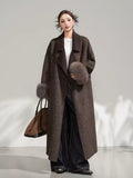 Pure Wool Midi Coat with Fox Fur Cuffs