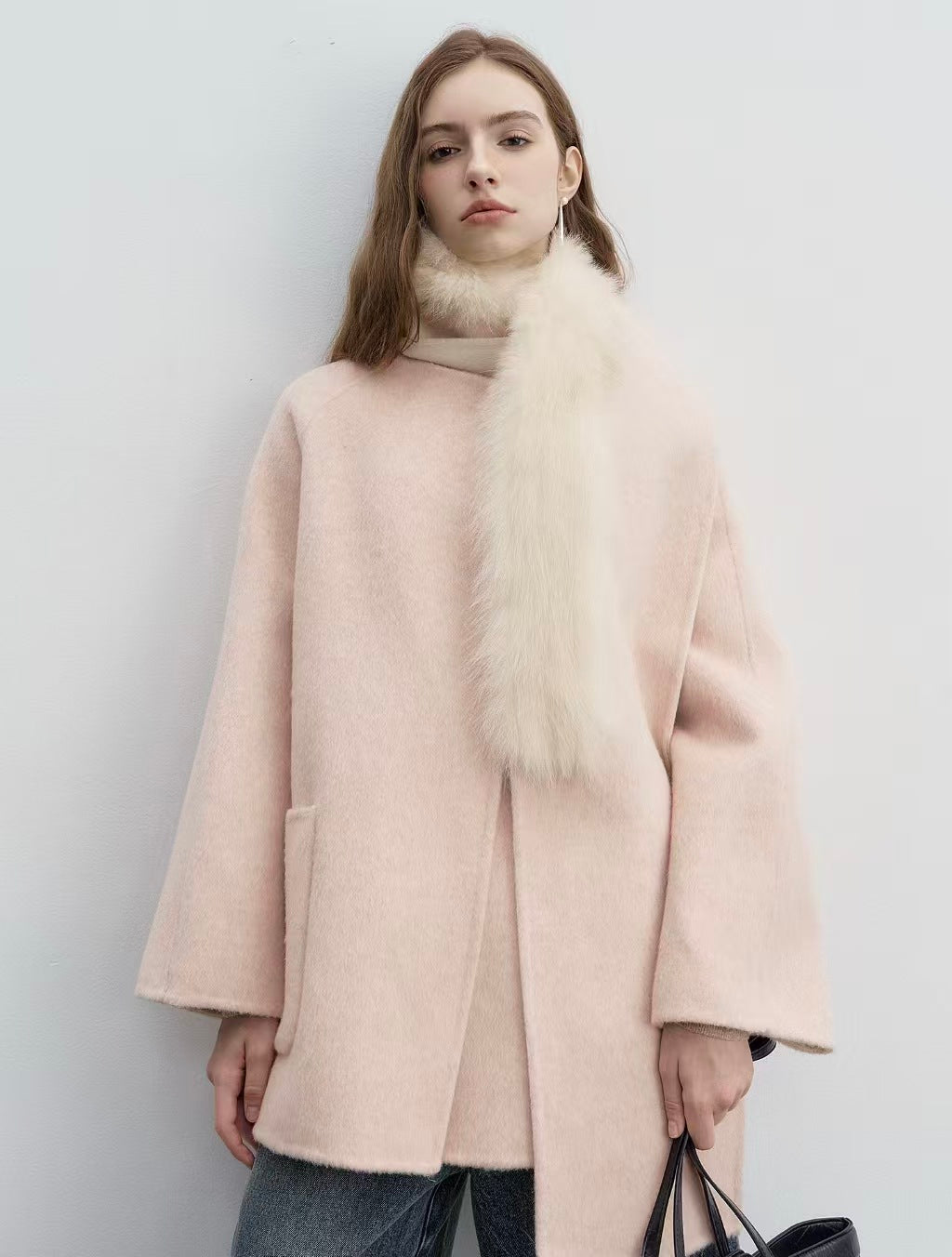 Pure Wool Round Neck Oversized Coat
