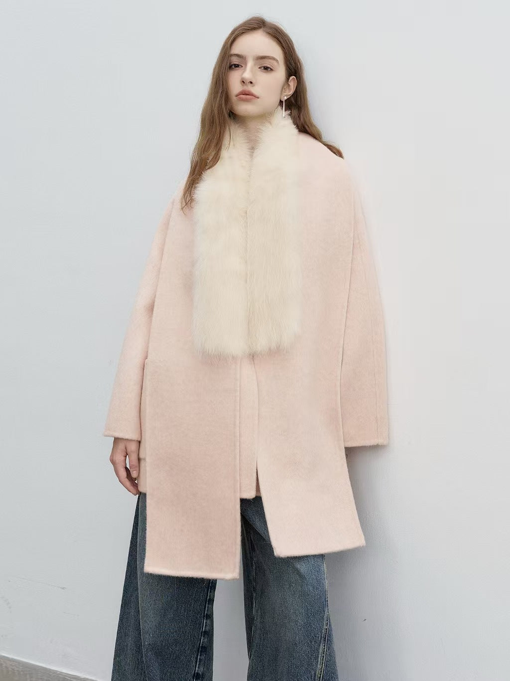 Fox Fur Collar Pure Wool Coat