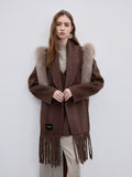 Pure Wool Fur Collar Fringe Coat