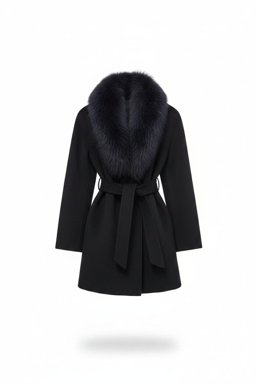 Black Wool Coat Floating — Pure White Background