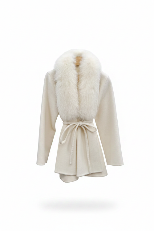 White Wool Coat Floating — Pure White Background